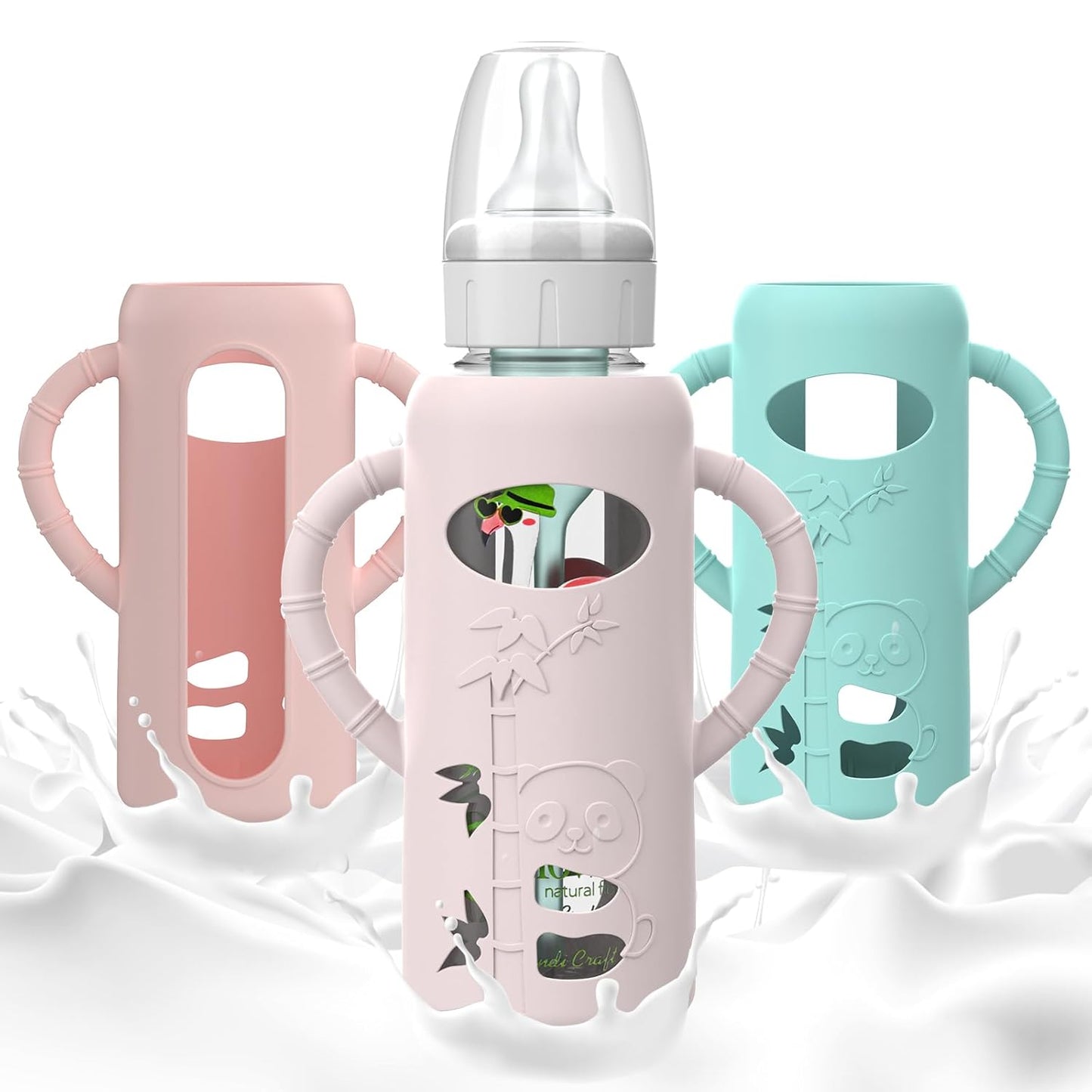 3 PCS Dr Brown Glass Bottles Silicone Sleeves, Compatible with Dr Browns Glass Bottles 8 oz, Anti-Drop Dr Brown Baby Bottles Sleeves with Handles, Heat-Insulating and Easy to Clean