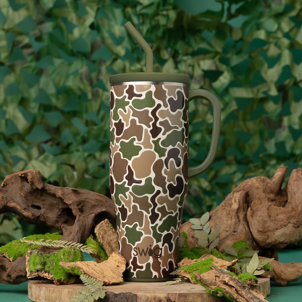 Swig Life 40oz Mega Mug, 40oz Tumbler with Handle and Straw, Extra Large Insulated Tumblers, Cup Holder Friendly Travel Mug (Hunting Camo)