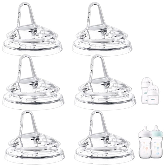 6Pack Sippy Spout Nipples Compatible with Philips Avent Natural Bottles, Trainer Sippy Cup 100% Food Grade Silicone Soft Nipple, Easy to Clean, Easy Transition from Bottle to Cup