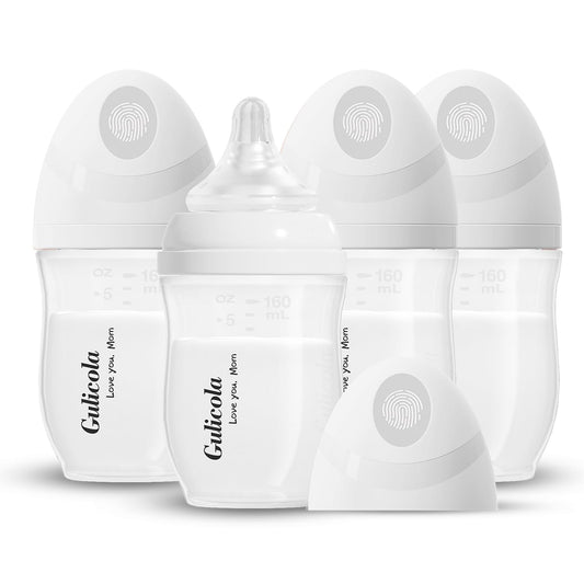 Gulicola PP (NOT Glass) Baby Breastfeeding Bottles Newborn Set 4 Pack, Extra Slow Flow Nipples, 0 Months +, 5 oz - White