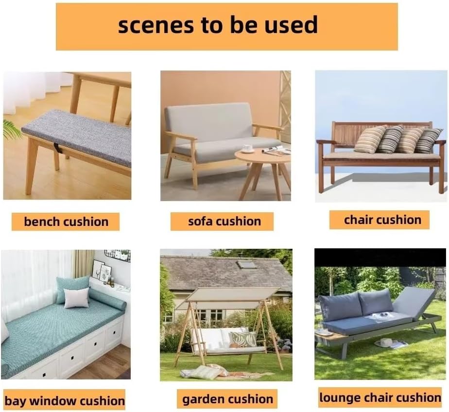 Custom Bench Cushion, Rectangle/Irregularly Shaped Seat Cushions, High-Density Foam Replacement Cushions with Removable Cover for Indoor Window Seat/Outdoor Patio Porch Furniture