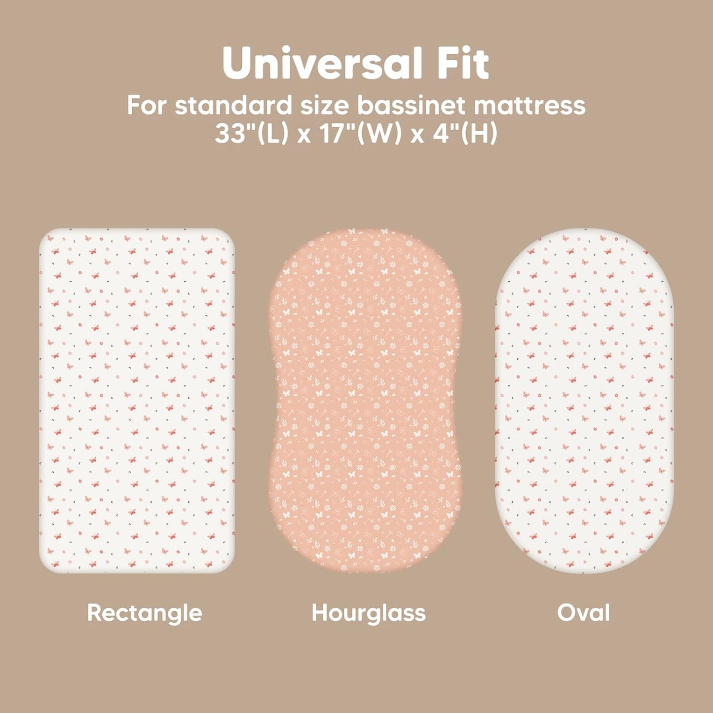 2-Pack Baby Bassinet Sheets Girl, Boy - 33x17 Viscose Derived from Bamboo Bedside Mattress Fitted Bassinet Sheets, Compatible with Halo Bassinest Swivel Sleeper, Baby Delight, Graco(Butterflies)