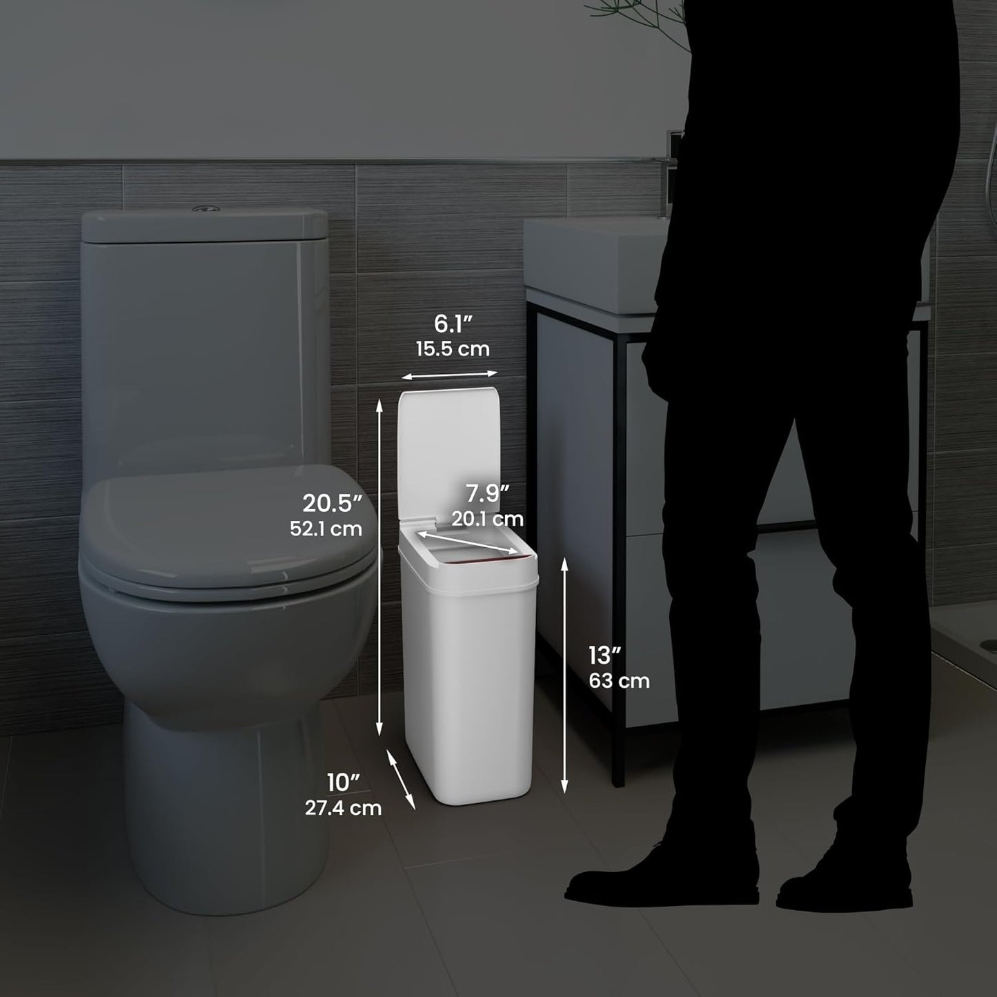 iTouchless 3 Gallon Bathroom Sensor Trash Can, 10 Liter Small Touchless Automatic Slim Garbage Bin with Lid, Smart Narrow Motion Control Commercial Waste Basket for Office, Bedroom, White