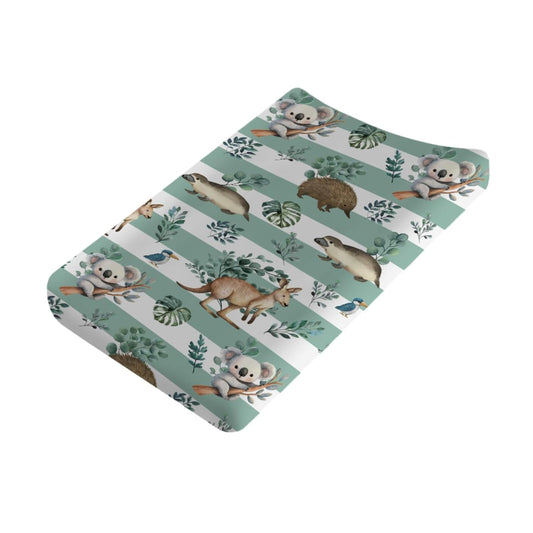 Baby Australian Animals Baby Changing Pad Covers for Boy Girl 32''x16'' Cute Koala Green Tropical Leaves Fitted Diaper Change Table Sheets Baby Animals Stripes Soft Breathable Baby Changing Table Mats