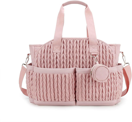 Lmbabter Diaper Tote Quilted Mommy Bag Function Maternity Baby Bag Diaper Changing Messenger with Shoulder Strap Wet Pocket