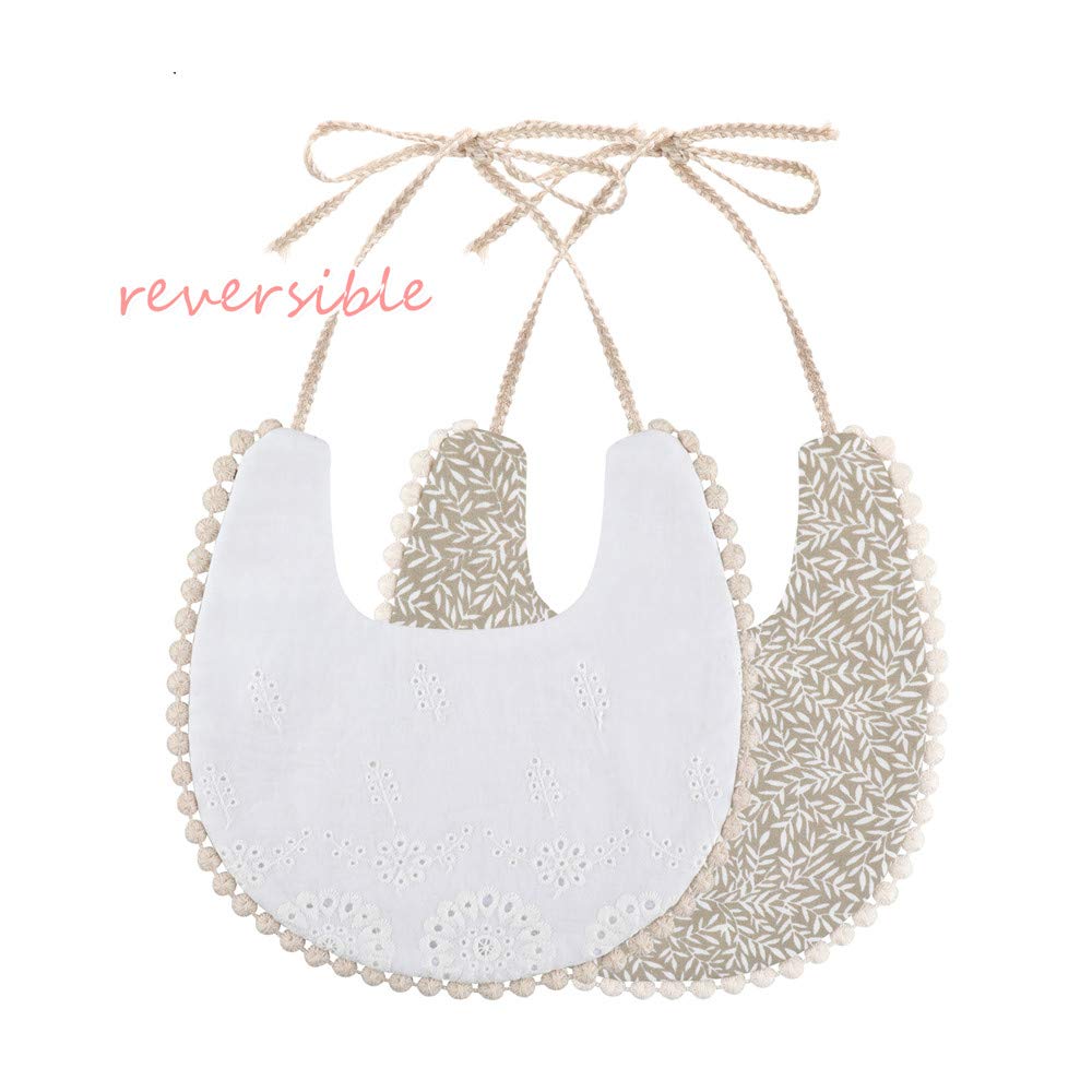 GZMM Baby Bib For Girls,Reversible Waterproof Handmade Natural Cotton Baby Drool Bib 0-12 months 2 Pack (floral mult-9, 0-12 months)