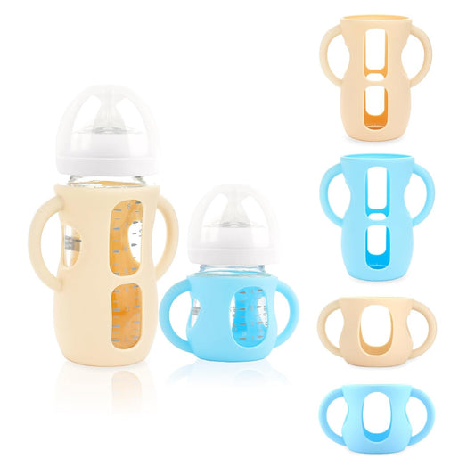 4-Pack Silicone Sleeves for Philips Avent Glass Bottles, BPA-Free Drop-Resistant Baby Bottle Sleeves with Handles, Compatible with Philips Avent Natural Glass Baby Bottles (4 & 8 oz)