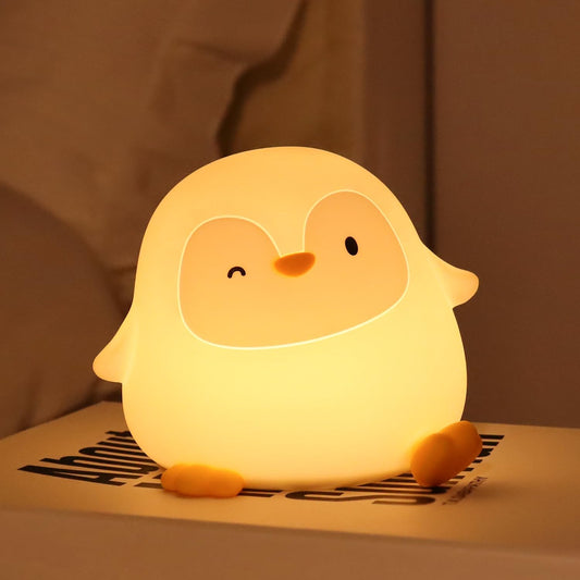 Squishy Penguin Silicone Night Light for Kids - USB Rechargeable LED Lamp with Soft Touch, Long Lasting Battery & Touch Control - Cute Penguin Light for Kids Room, Decor & Gifts