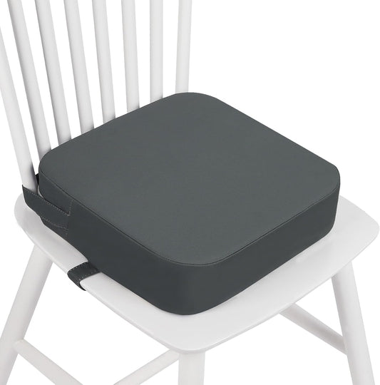 Toddler Booster Seat for Dining Table, Kids Booster Seat for Kitchen Chair with Non-Slip Bottom, Portable Detachable Washable Increasing Cushion with 2 Adjustable Straps (Grey)