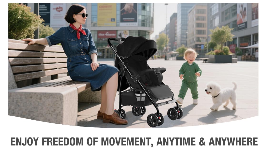 Ultra-Lightweight Stroller at Only 4.6kg, Foldable Compact Pushchair with Lie-Flat Position, Travel Pram from Birth to 40kg, Baby Buggy with Adjustable Backrest, Footrest, Canopy (A8 Grey)