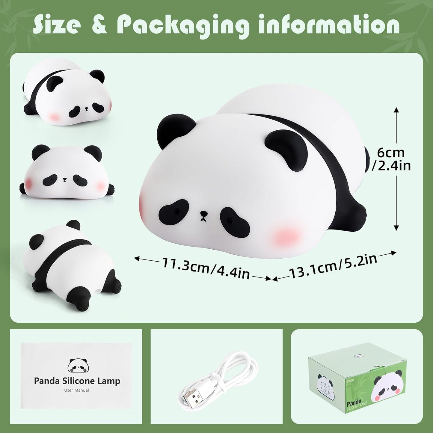 YISUN Cute Panda Night Light, LED Squishy Night Light, Food Grade Silicone, Rechargeable Nursery Nightlight with 3 Level Dimmable Bedside Touch Lamp for Room Decor, Funny Gifts for Boys Girls