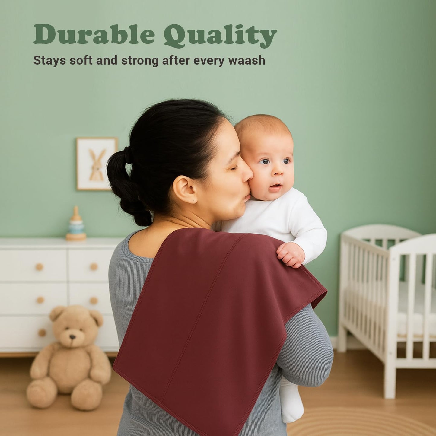 Baby Burp Cloths for Boys and Girls - 6 Pack Large 100% Cotton - Double Layered Extra Absorbent Burp Rags, Maroon