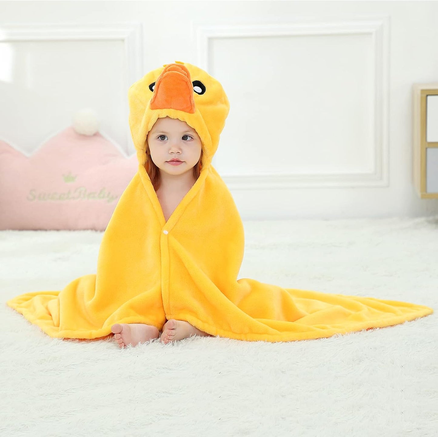 Wearable Blanket Hoodie for Kids Toddlers Hooded Towels Soft Cozy Flannel Wearable Throw Blanket Hoodie for Boys Girls Birthday Gifts (Duck 50 * 40)