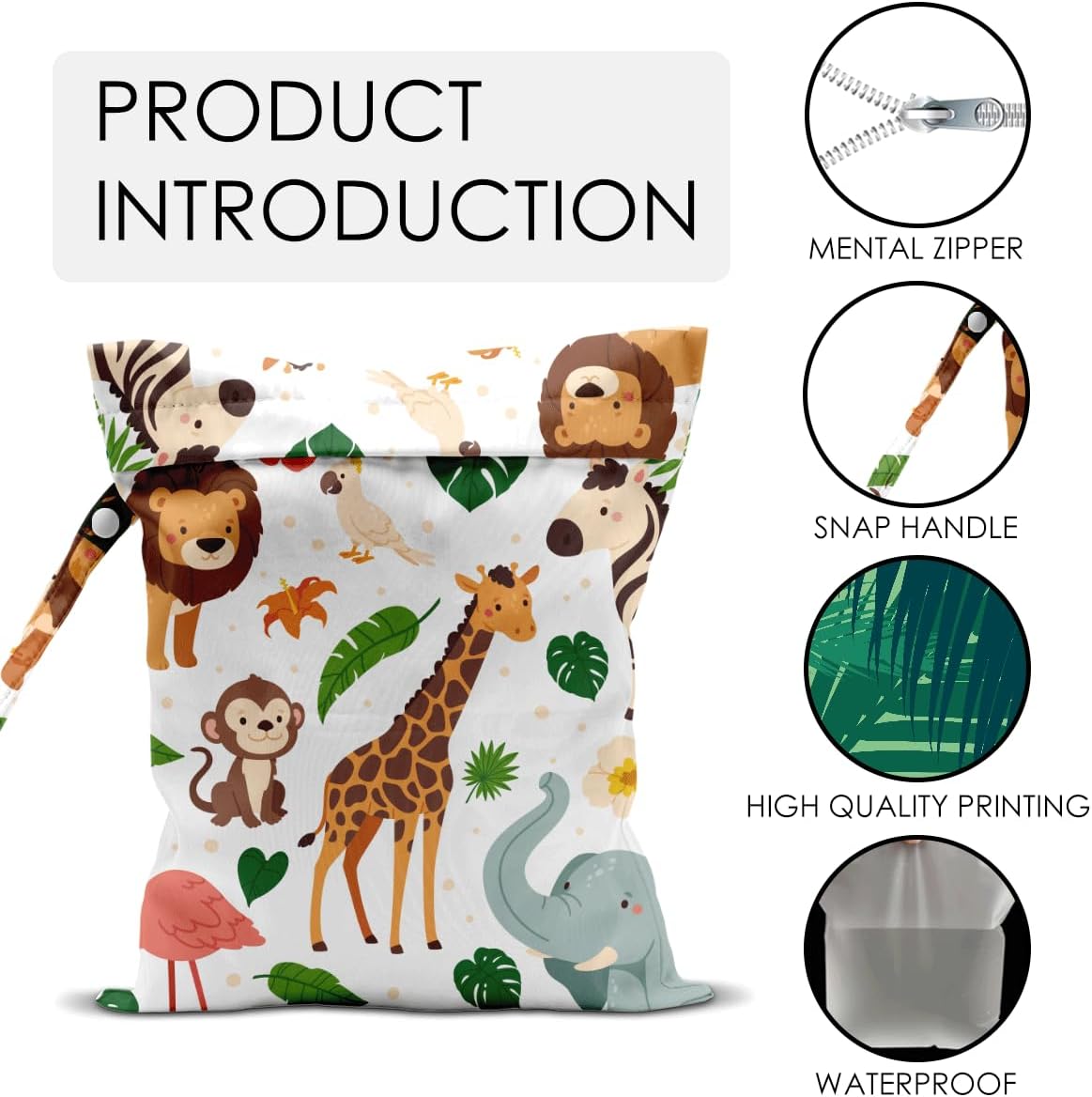 Wet Bag for Swimsuit Travel Pool Baby Cloth Diapers Dirty Yoga Gym Clothes Beach Bags Summer Gifts for Women Men Beach Vacation Essentials Jungle Animals Waterproof Wet Dry Bag Travel Laundry Bags