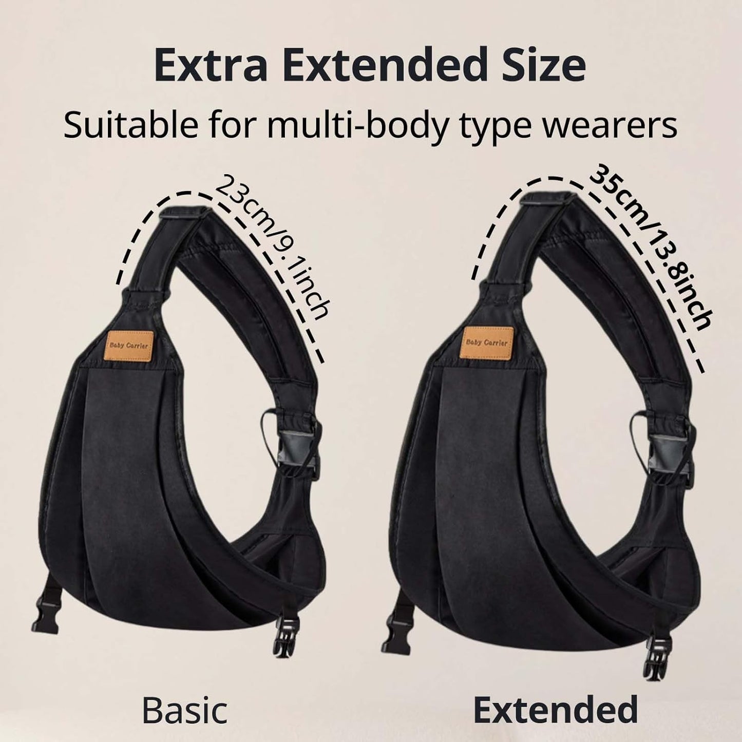 Plus Size Baby Sling Carrier - Baby Carrier Extended Adjustable Design for Larger Kids, Breathable Anti-Slip Support up to 45 lbs, ASTM Certified (Plus-Black)