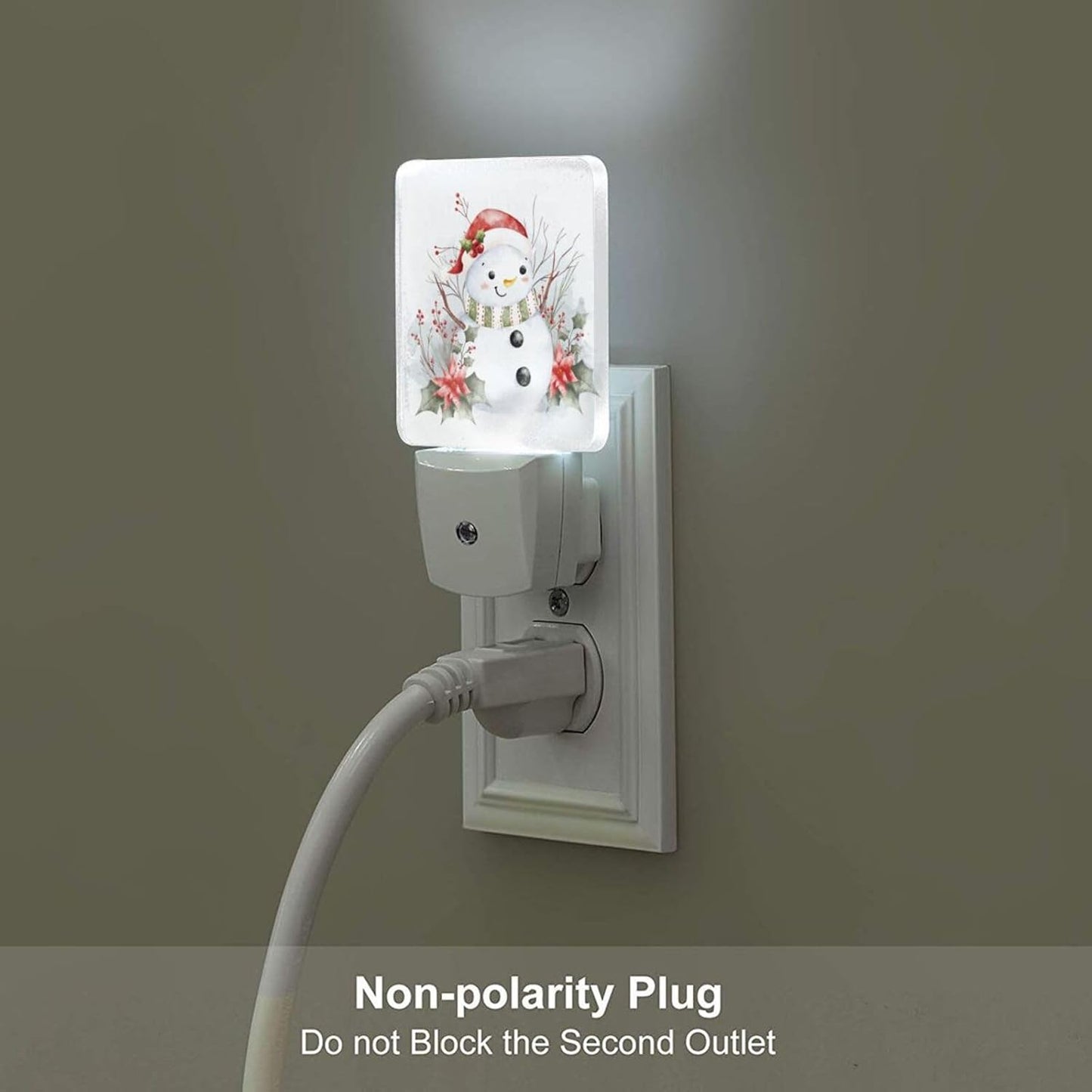 Cute Snowman Night Light,Plug Into Wall for Boys Girls Bedroom Decorative Square Night Light Lamp 0.5w Sleep Friendly