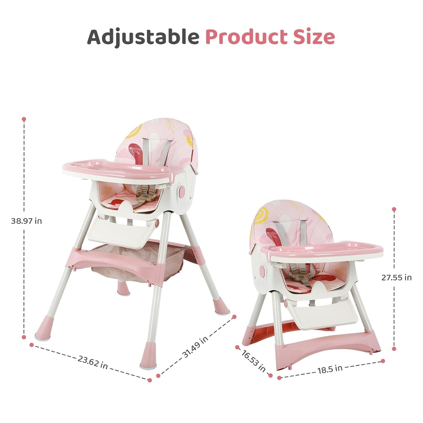6-in-1 Foldable Baby High Chair for Babies & Toddlers – Adjustable Height & Recline, 5-Point Safety Harness, Removable Tray | Portable Highchair, Space-Saving & Easy Clean | Silla de Comer para Bebé