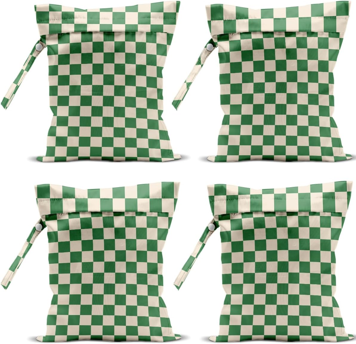 4 Pack Cute Wet Bag Waterproof Washable Reusable Wet Dry Bag for Swimsuit Clothes Cloth Diaper Travel Beach Pool Yoga Gym Christmas Party Camping Toiletries Travel Beach Essentials, Green Checkered