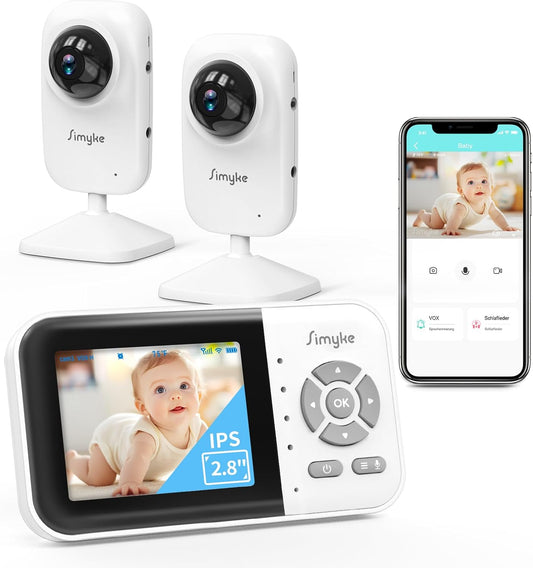2Cameras Video Baby Monitor,Two Mode,2.8'' IPS Display Screen,Night Vision,2-Way Talk,1200ft Long Range,VOX,Lullaby,Free Smart Phone App, Works with iOS, Android,Ideal for Baby/Elderly/Pet
