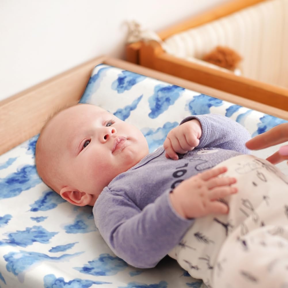 4 Pack Changing Pad Cover for Baby Boys Neutral Unisex Fitted Breathable Baby Changing Pad Sheets for Toddler Changing Table (Sky)