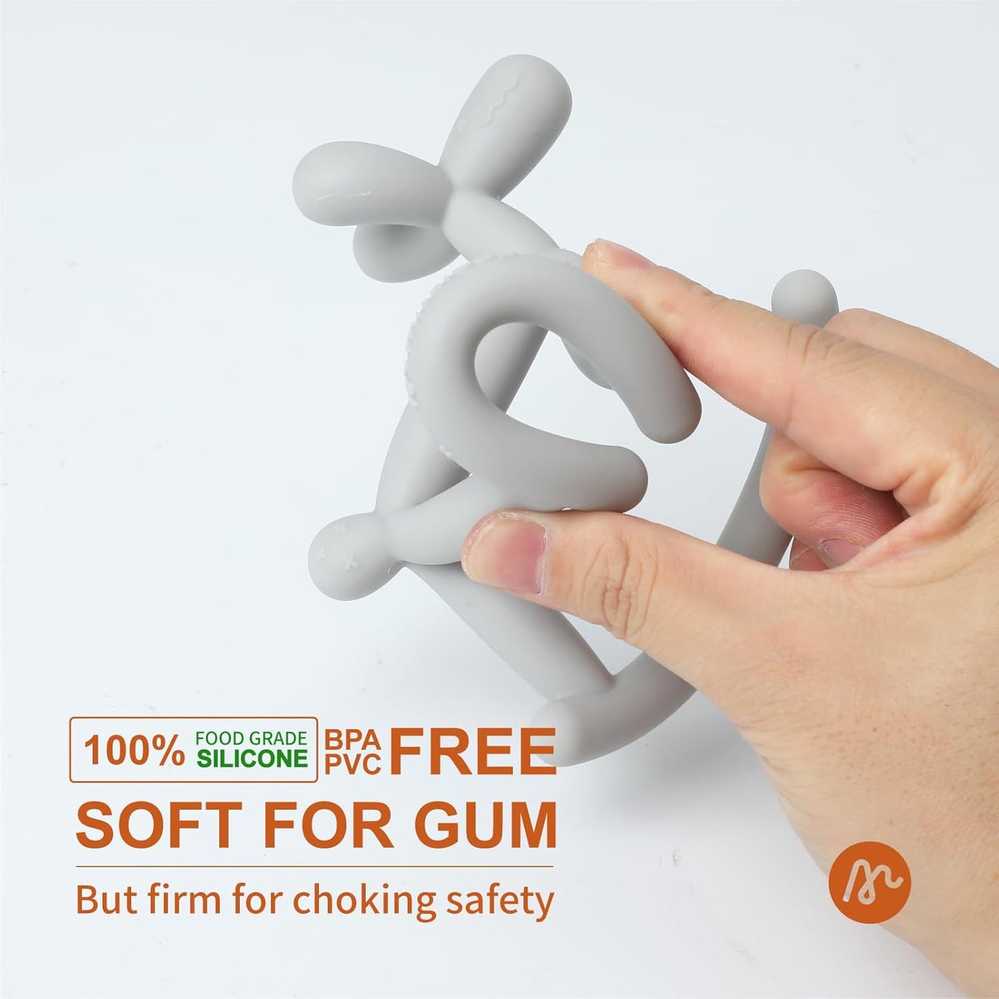 Baby Teether Toys for Teething Relief, Teething Toys 3-6 Months Food Grade Silicone Teether with Storage Box and Pacifier Clip, Baby Essential (Milk White Clip+Box)