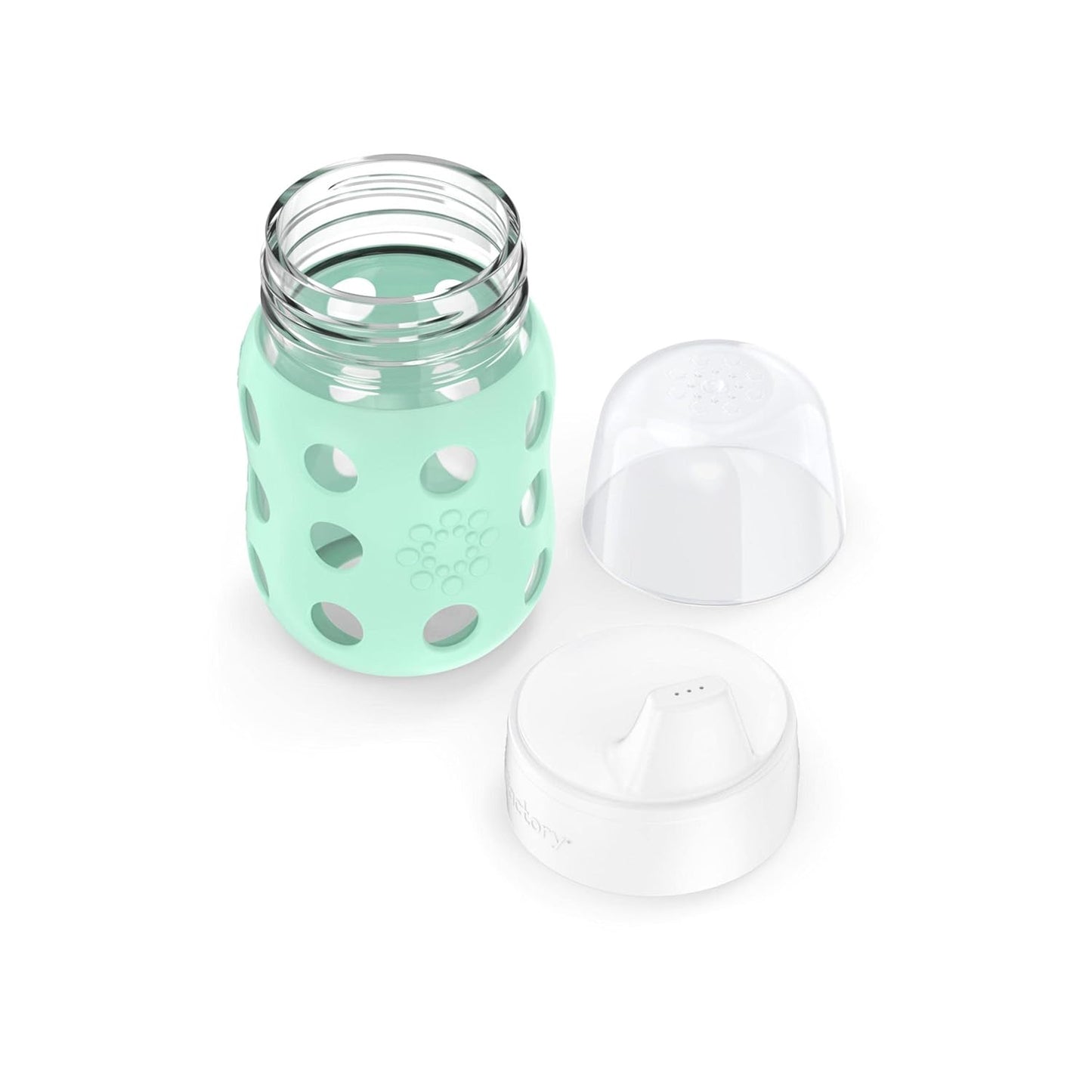 Lifefactory 8-Ounce Wide Neck Glass Baby Bottle with Protective Silicone Sleeve and Hard Sippy Spout, Mint (LG2221WMI4)