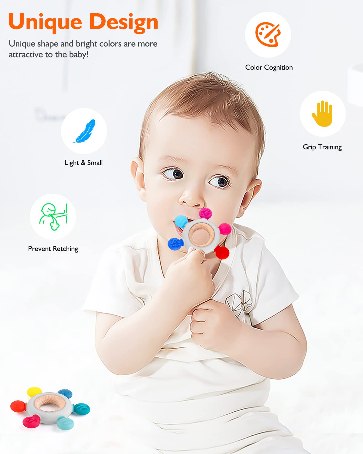 akolik Baby Teething Toys, Teething Relief Toy, BPA Free Baby Chew Toys Infant Toys Newborn Accessories, Teethers for Babies 0-3-6-9-12 Months Old Boys Girls