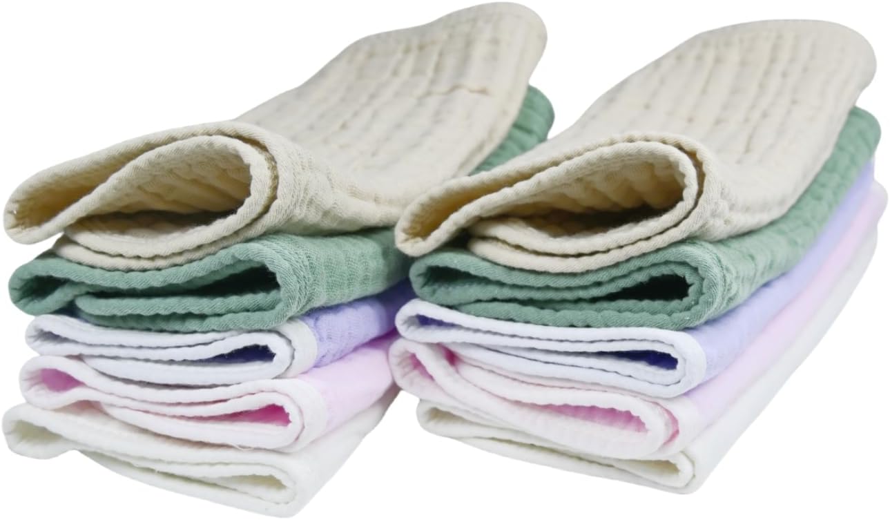 Synrroe Burp Cloths Large, Muslin Burp Cloths for Baby Girls and Boys, Pack of 10 Extra Absorbent and Soft Muslin, 6 Layers 20 by 10 Inches 100% Cotton (Mix 10 Pack Pink Green)