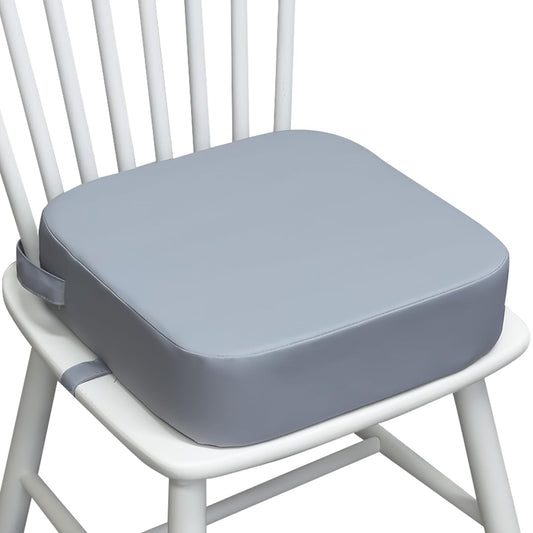 Toddler Booster Seat for Kitchen Chair, 3.5" Oxford Foam Cushion, Non-Slip Base, Adjustable Straps, Portable Dining Booster for Self-Feeding Toddlers at Home or on The Go (Grey)