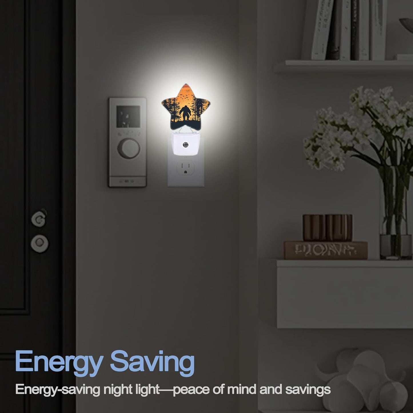 Big Foot Forest Night Light,Sunset Landscape Plug-in Star Night Lights with Dusk-to-Dawn Sensor for Bedroom,Bathroom,Living Room Sleep Friendly Lamp for Women Girls Boys Gift,0.5W
