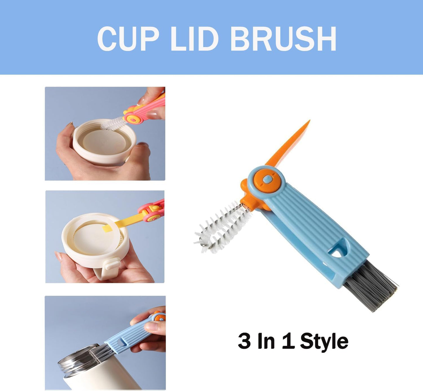 Baby Bottle Brush Set, Bottle Cleaner,2Pcs Bottle Brush with Stand, 2 Hidden Nipple Brush, 2 Straw Brush, 1 Lid Brush, Nylon Bottles Brush Cleaner for Baby Bottle, BPA-Free(Blue)