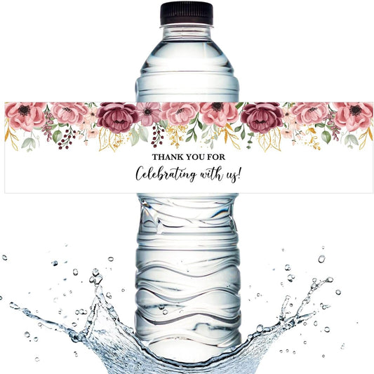 100PCS Wedding Water Bottle Labels Waterproof Greenery Floral Wraps Sticker for Water Bottle Baby Shower Bottle Label for Bridal Shower Party Thanks A14
