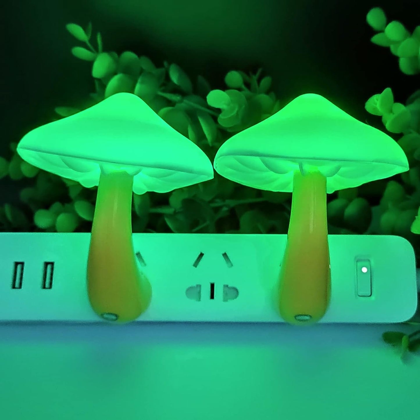 2 Pack LED Mushroom Night Lamp Plug In Mini Magic Night Lights for Adults & Kids - Green