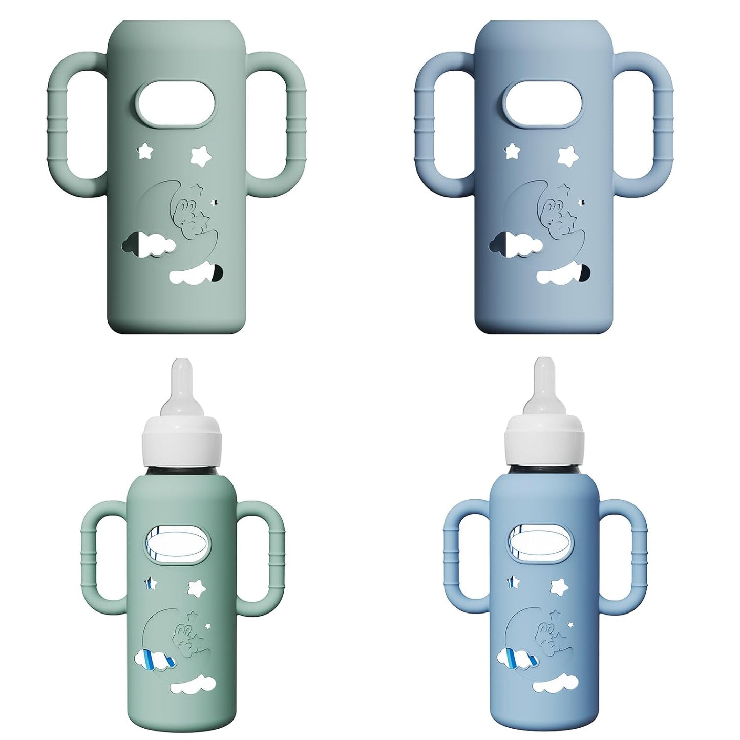 2 Pack Silicone Sleeves for Dr Brown's Glass Bottles, Drop Protection Bottle Sleeves with Handles, Anti Breakage Baby Bottle Holder Compatible with Dr. Brown's Newborn Glass Bottles,8 oz