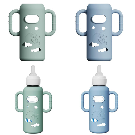 2 Pack Silicone Sleeves for Dr Brown's Glass Bottles, Drop Protection Bottle Sleeves with Handles, Anti Breakage Baby Bottle Holder Compatible with Dr. Brown's Newborn Glass Bottles,8 oz