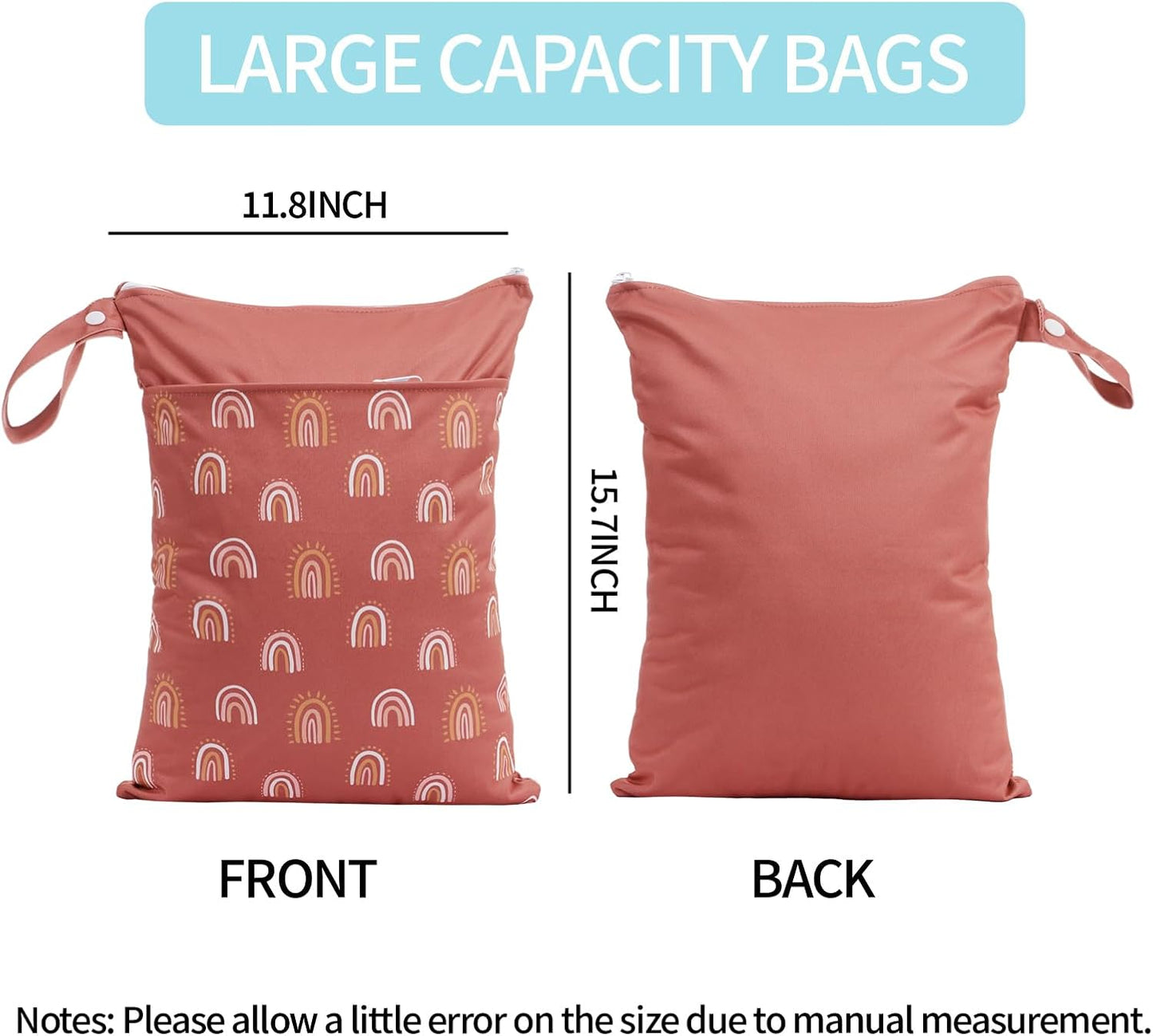 2pcs Wet Bags Waterproof Reusable Wet Dry Bag with Two Zippered Pockets Travel Beach Pool Daycare Yoga Gym Bag for Baby Cloth Diaper,Swimsuits,Wet Clothes (Circles & Arch Bridges)