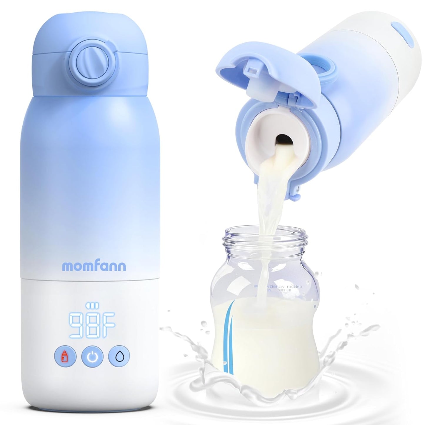 Portable Bottle Warmer for Travel, Dual Heating Modes for Breastmilk & Water, Portable Bottle Milk Warmer with Fast Heating & Long Battery Life, 12 Ounces Large Capacity (Blue)