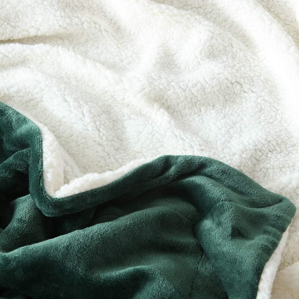 NANPIPER Bed Blanket Reversible Sherpa Flannel Blanket Super Soft Fuzzy Plush Fleece Microfiber (90"x90" Olive Green) Queen