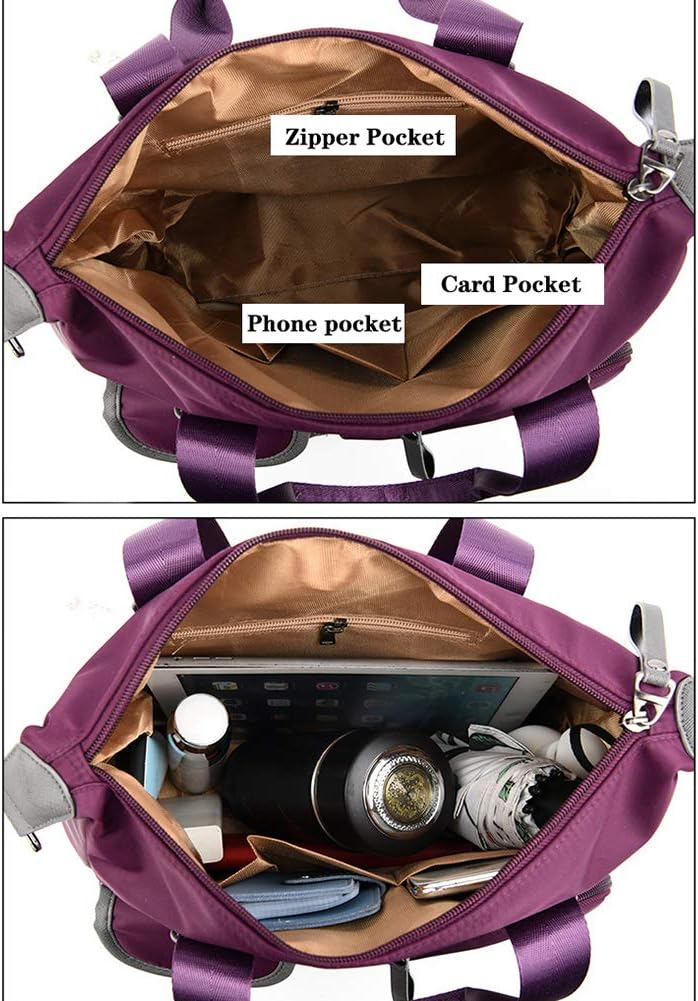 MINTEGRA Nylon Tote Bag for Women Multi Pocket Shoulder Bag Waterproof Diaper Crossbody Bag