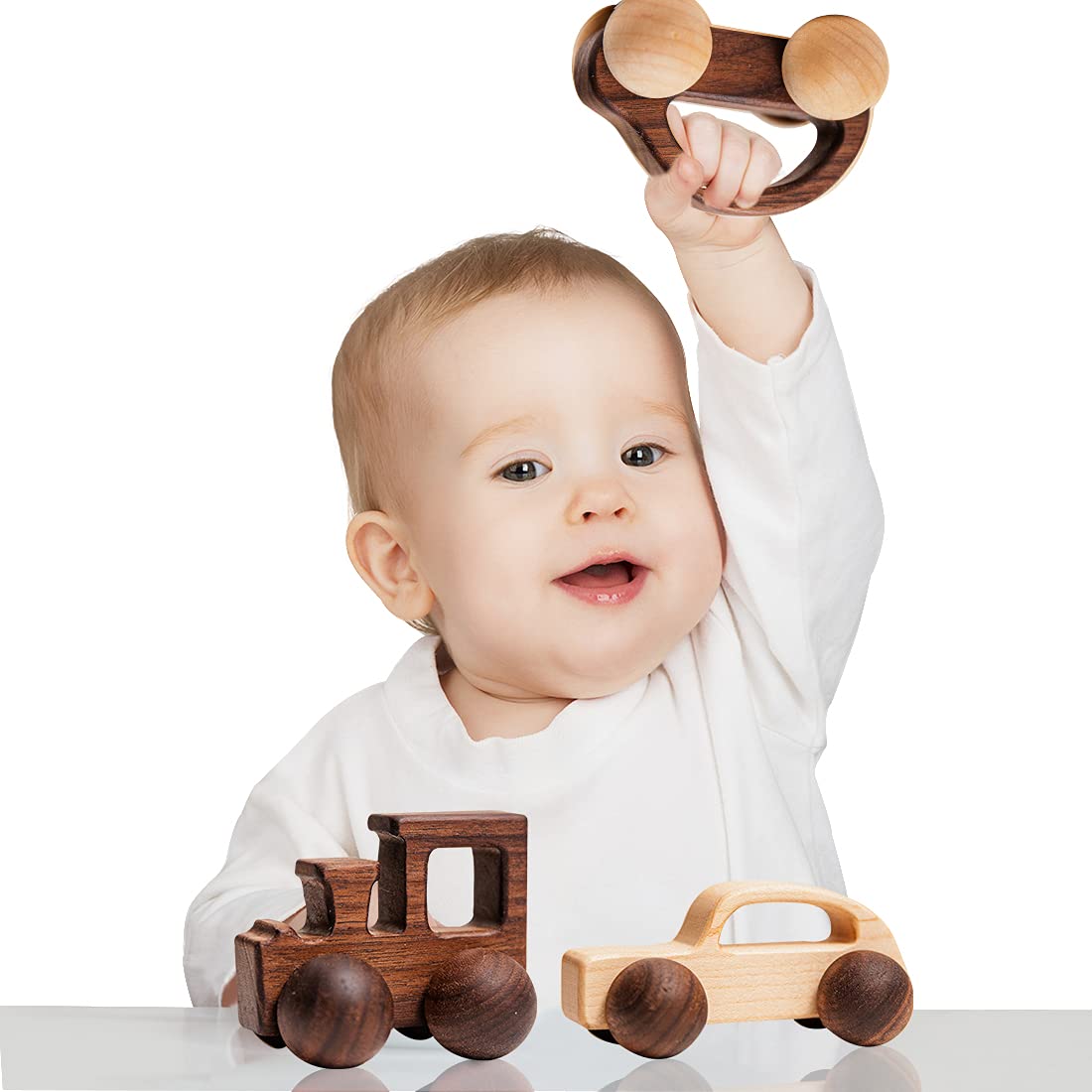 Wooden Rattle Toy Car Set 3PCS Baby Toy Skill Development Educational Toy Environmental Protection Toy Car
