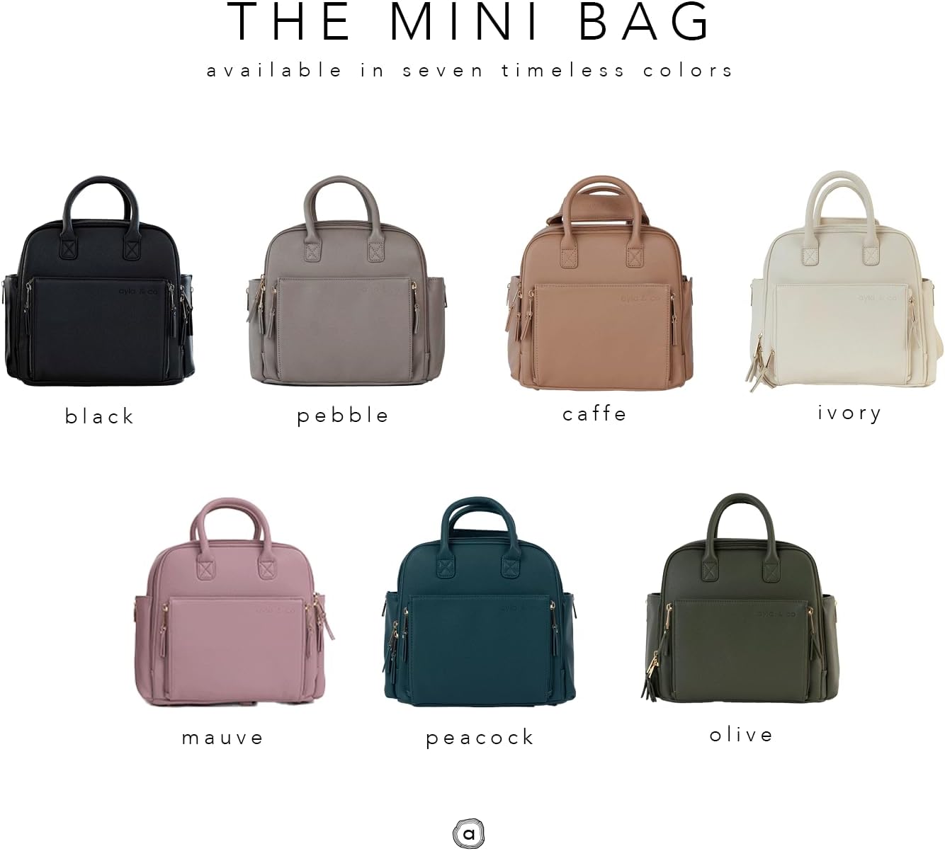 Ayla & Co Mini Bag, Transitional Minimal Diaper Bag, Vegan Leather, with Expandable Pockets, Built-In Wallet, Organizer