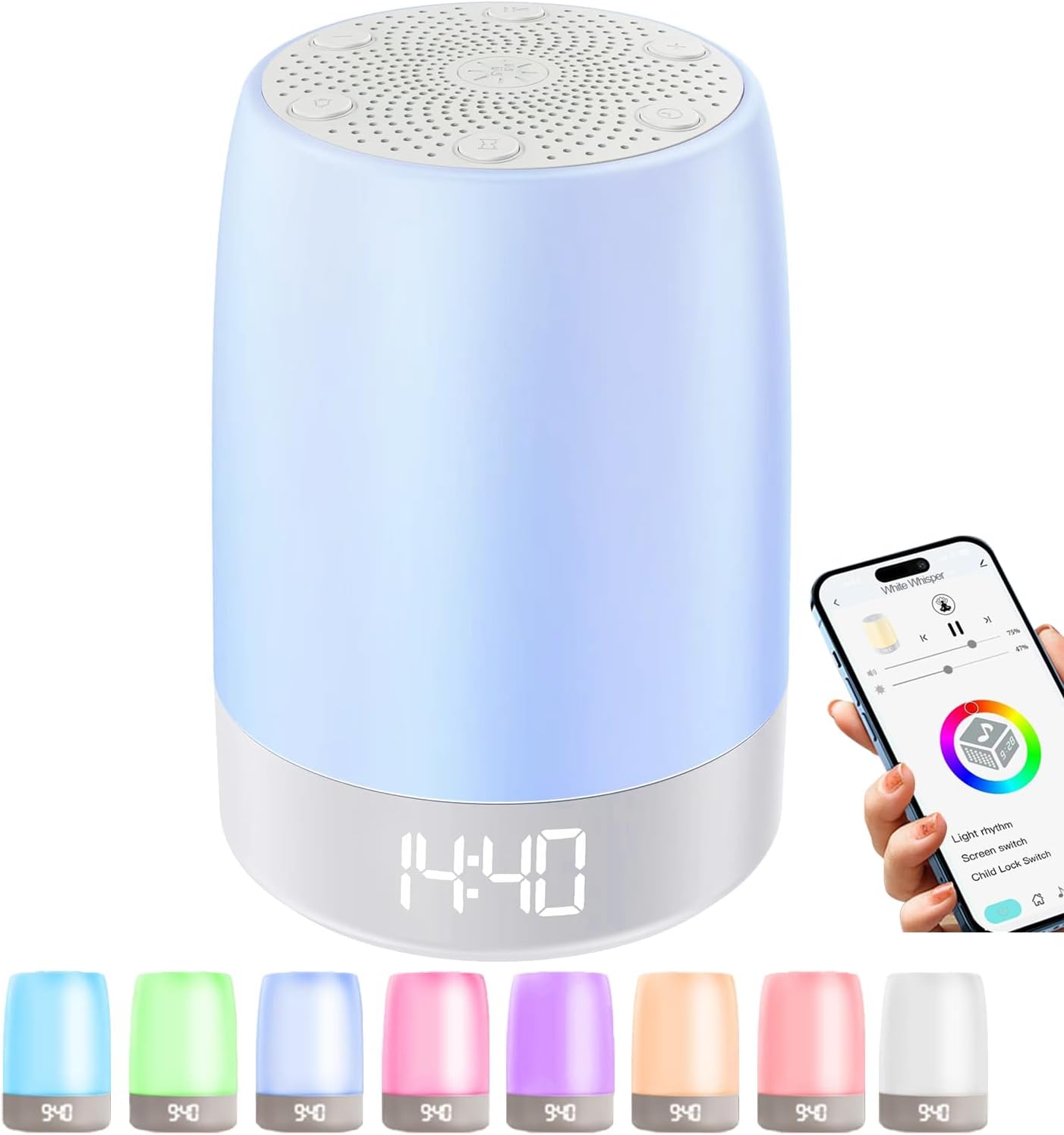 Nursery Night Light for Kids,Baby Sleep Music rain Sound Machine,Rechargeable Nursery Wireless lamp for Breastfeeding,White Noise Soother,Wake Alarm Clock,APP Remote Control,Boys and Girls Room