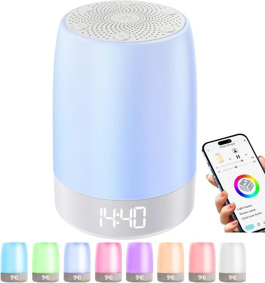 Nursery Night Light for Kids,Baby Sleep Music rain Sound Machine,Rechargeable Nursery Wireless lamp for Breastfeeding,White Noise Soother,Wake Alarm Clock,APP Remote Control,Boys and Girls Room