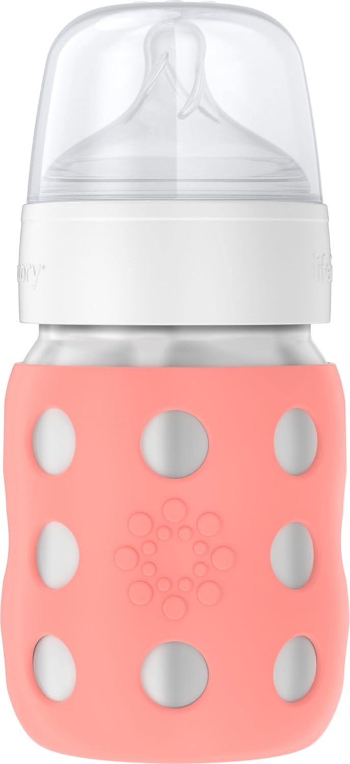 Lifefactory 8-Ounce Stainless-Steel Vacuum-Insulated Wide-Neck Baby Bottle with Stage 2 Nipple (3-6 Months) Cantaloupe (LS2211WCA4)
