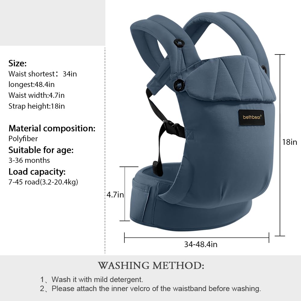 Baby Carrier Newborn to Toddler, 7-45 lbs with Natural Material, Ergonomic Design,Versatile and Adjustable,Hands Free for Moms&Dads,Blue