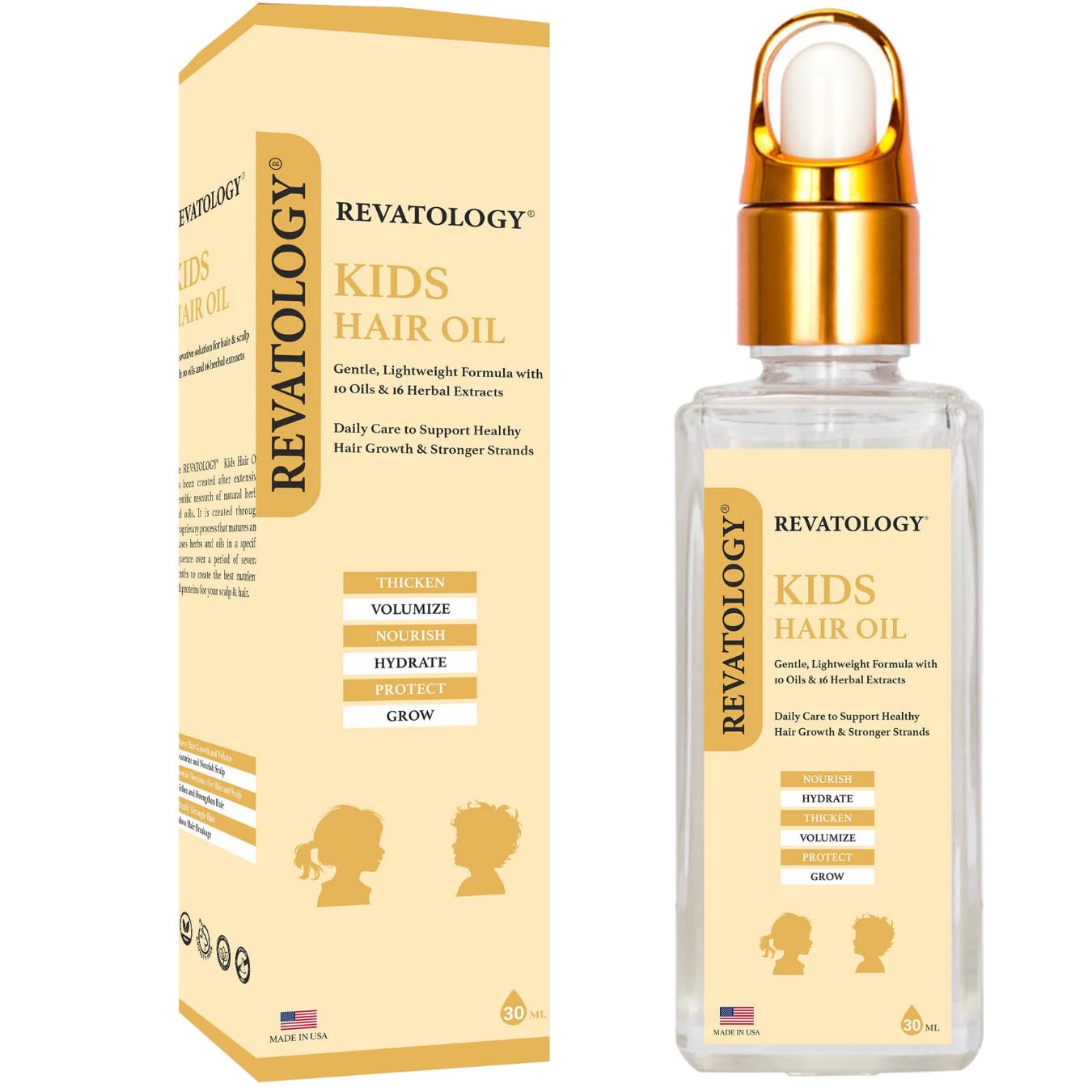 REVATOLOGY Kids & Baby Hair Growth Product High Potency Scalp & Hair Oil (Made in USA) 26 Cold-Pressed Botanicals for all Ages and Hair types -Thin, Curly, Thick Hair | Cruelty & Chemical Free