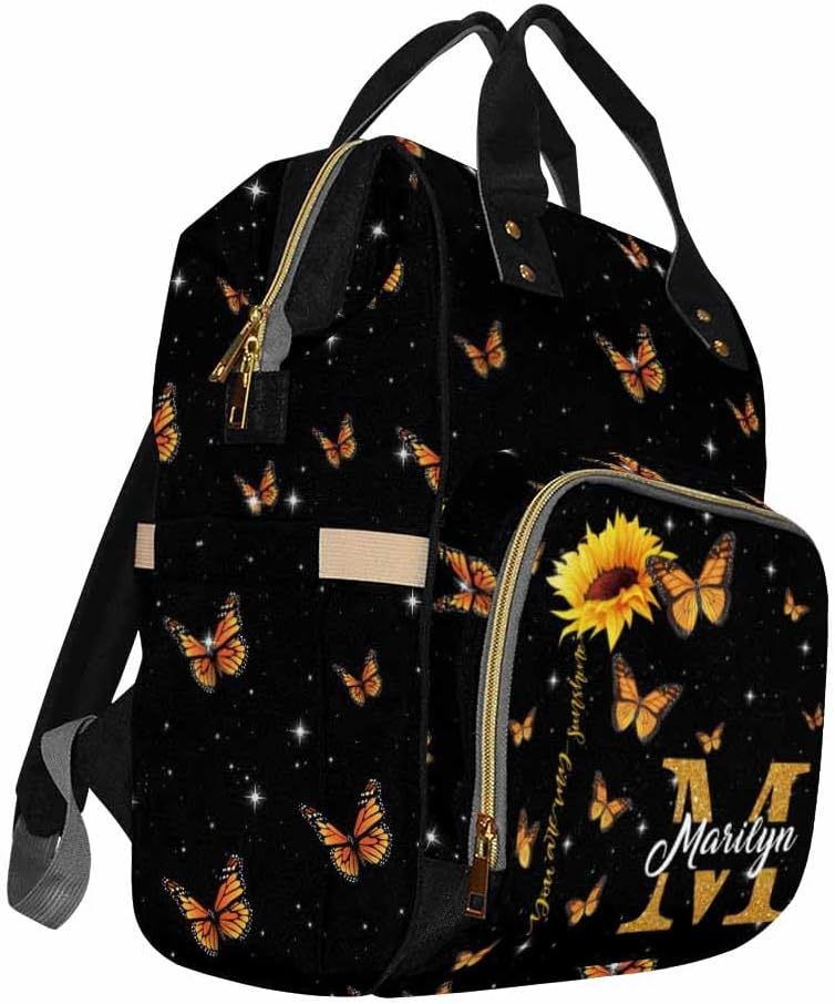 D-Story Custom Name Backpack For Mom Customized Diaper Bag Princess Mommy Bag Personalized Back Pack Baby Backpack For Outdoor Shopping Mommy Bag, Rainbow Butterflies