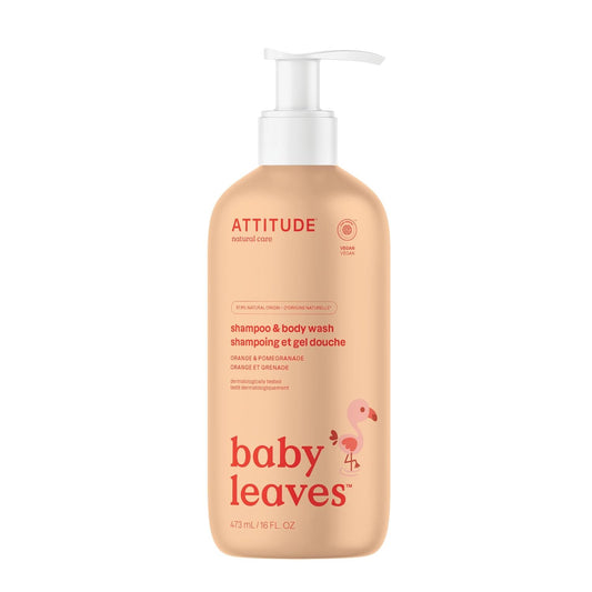 ATTITUDE 2-in-1 Shampoo and Body Wash for Baby, EWG Verified, Dermatologically Tested, Vegan, Orange and Pomegranate, 16 Fl Oz