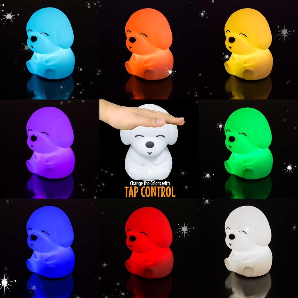 AULTRA Night Light for Kids – 16 Color USB Rechargeable Dog Lamp for Baby Nursery, Soft Silicone Night Light, 2 Brightness Levels, 10-Hour Use, Squishy Puppy Gift for Boys & Girls