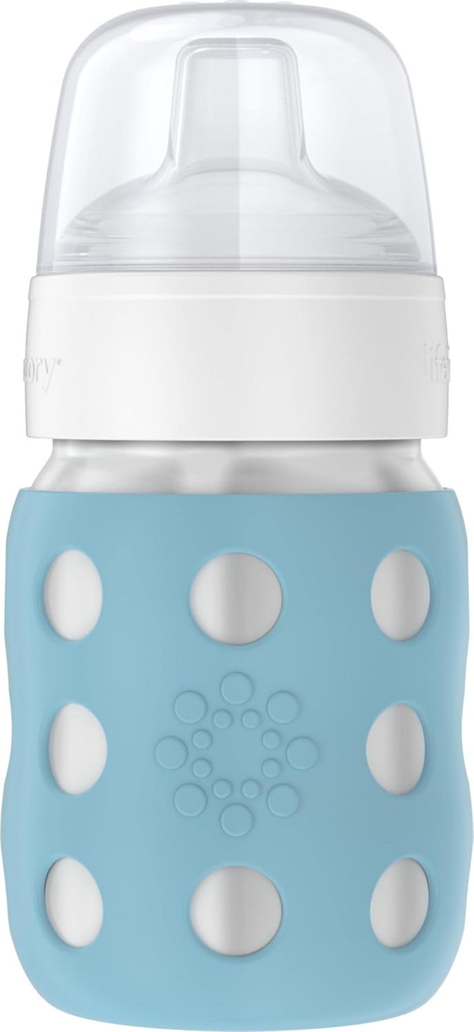 Lifefactory 8-Ounce Stainless-Steel Vacuum-Insulated Wide-Neck Baby Bottle with Sippy Nipple, Denim (LS2251WDE4)